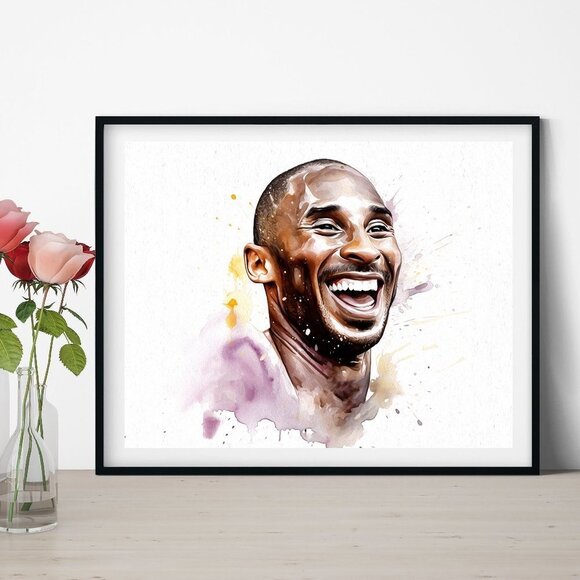 8x10 Kobe Bryant Smiling Portrait Wall Art Watercolor Oil Painting Print - Picture 4 of 4